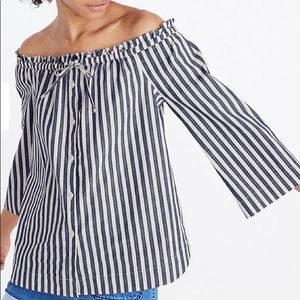 Madewell Shimmer Stripe Off The Shoulder Top M